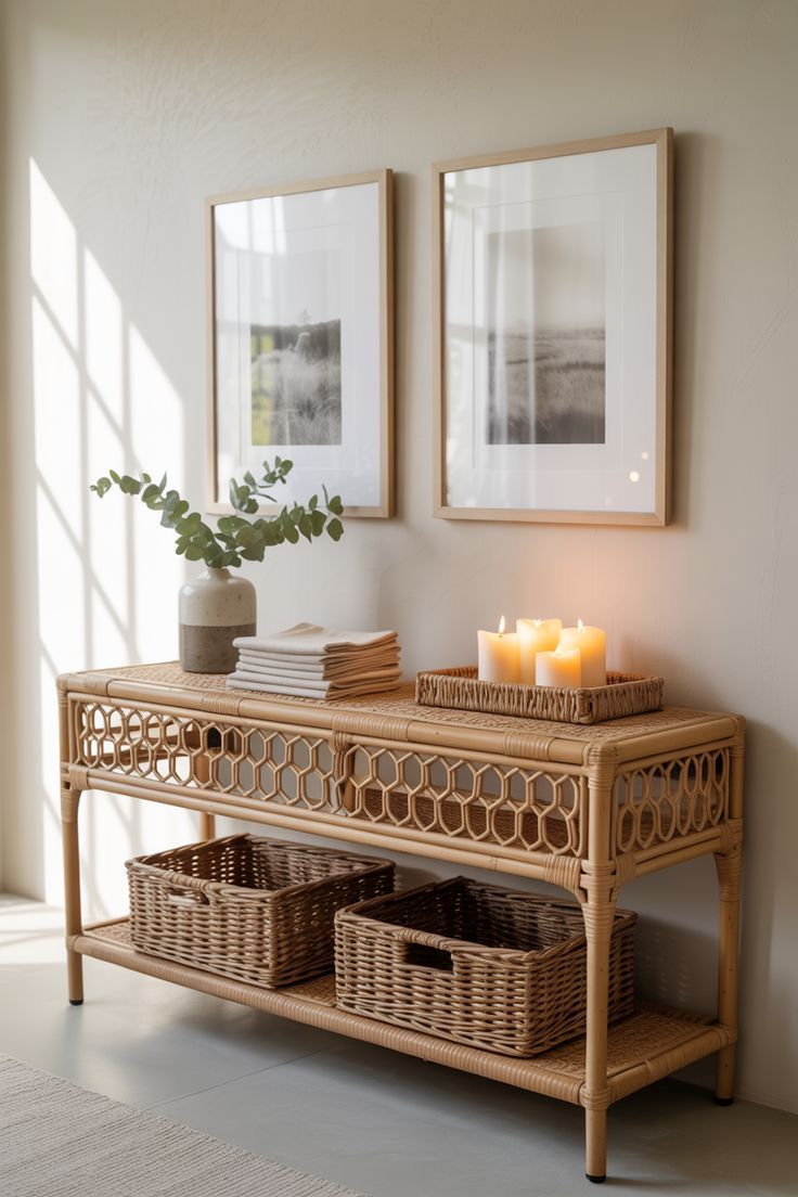 Rangement rotin console
